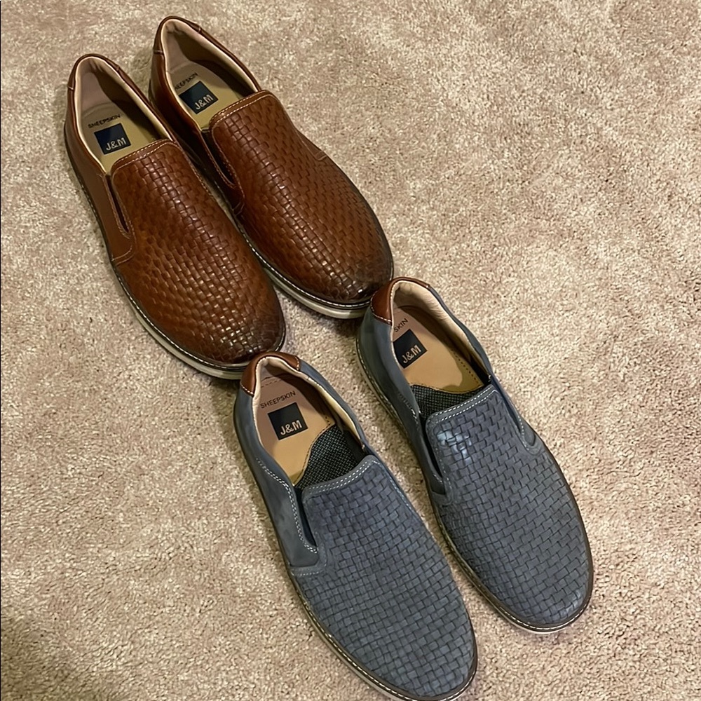 J&M Woven Leather Slip-On Shoes - Brown and Blue